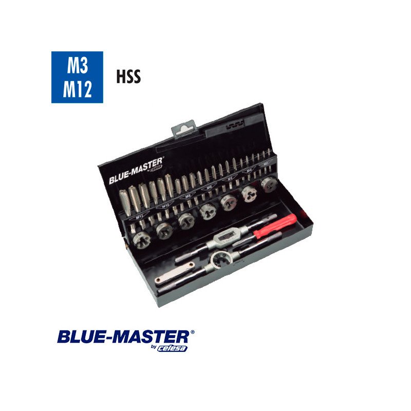 Conjuntos de Machos y Cojinetes en Caja Metálica HSS BlueMaster