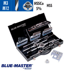 Conjuntos de Machos y Cojinetes en Caja Metálica HSS y HSSCo con Guías para Cojinetes BlueMaster