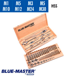 Conjuntos de Machos y Cojinetes en Caja Metálica y de Madera HSS BlueMaster