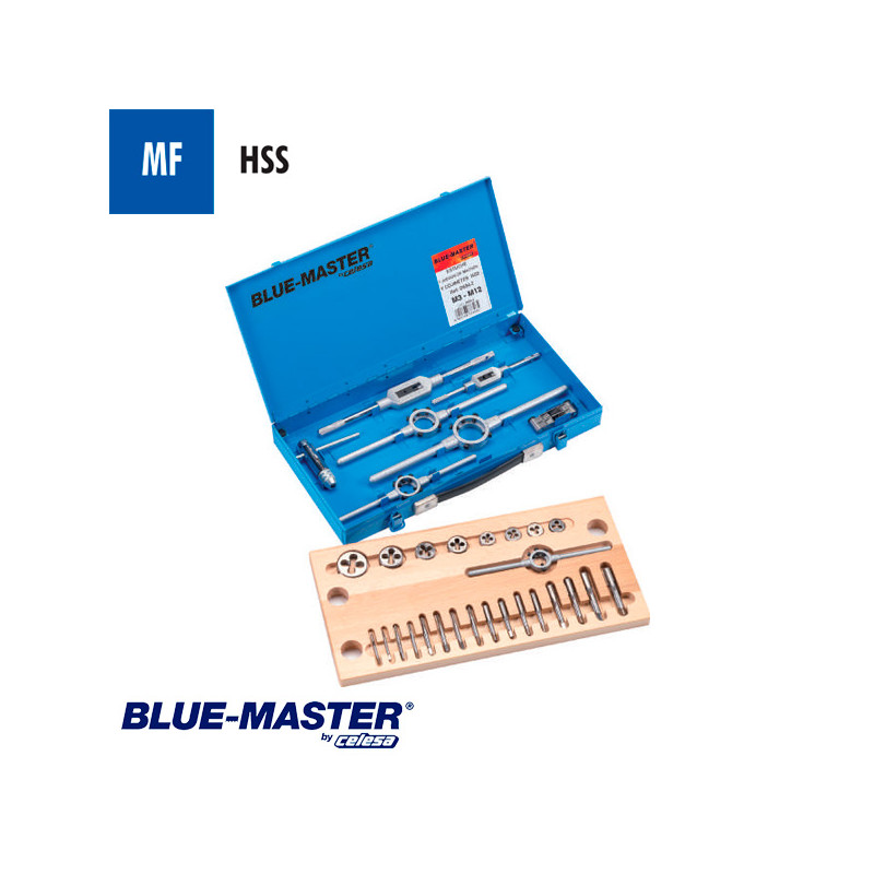 Conjuntos de Machos y Cojinetes MF en Caja Metálica HSS BlueMaster