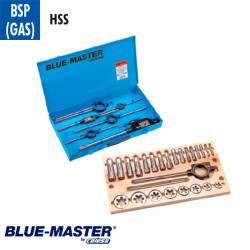 Conjuntos de Machos y Cojinetes BSP en Caja Metálica HSS BlueMaster