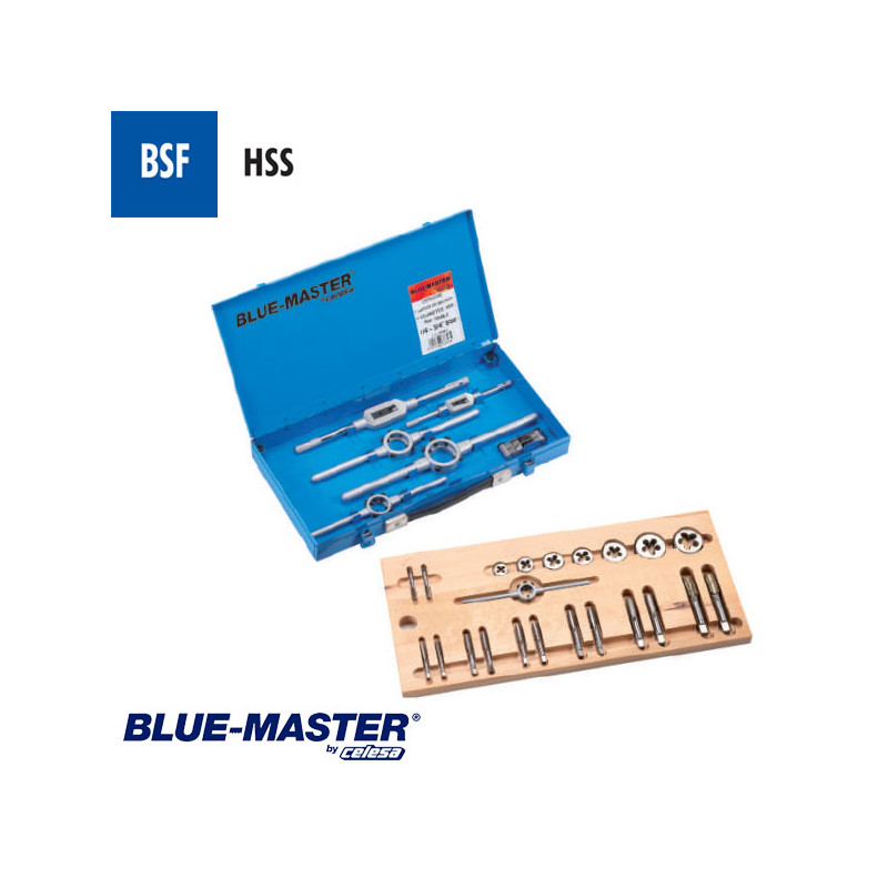 Conjuntos de Machos y Cojinetes BSF en Caja Metálica HSS BlueMaster