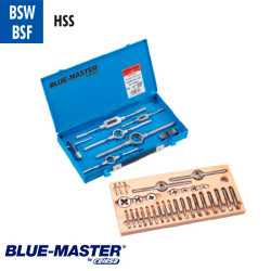 Conjuntos de Machos y Cojinetes BSW BSF en Caja Metálica HSS BlueMaster