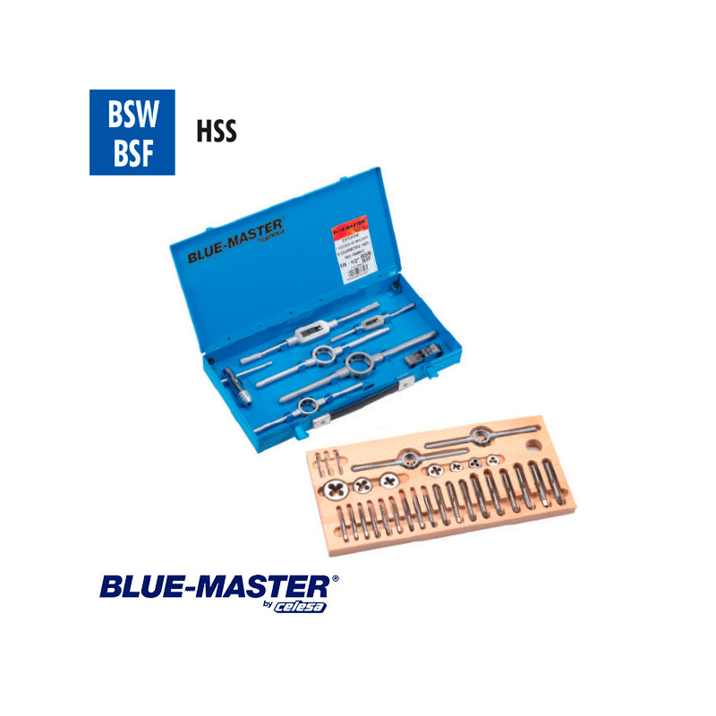 Conjuntos de Machos y Cojinetes BSW BSF en Caja Metálica HSS BlueMaster Conjuntos de Machos y Cojinetes BSW BSF en Caja Metálica HSS BlueMaster