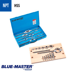 Conjuntos de Machos y Cojinetes NPT en Caja Metálica HSS BlueMaster
