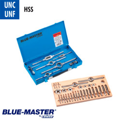 Conjuntos de Machos y Cojinetes UNC UNF en Caja Metálica HSS BlueMaster