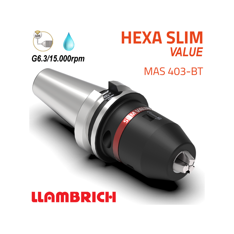 Portabrocas Llambrich HEXA SLIM BT MAS403 de Súper Precisión con cono integrado, cuerpo reducido y Llave Torx Portabrocas Llambrich HEXA SLIM BT MAS403 de Súper Precisión con cono integrado, cuerpo reducido y Llave Torx