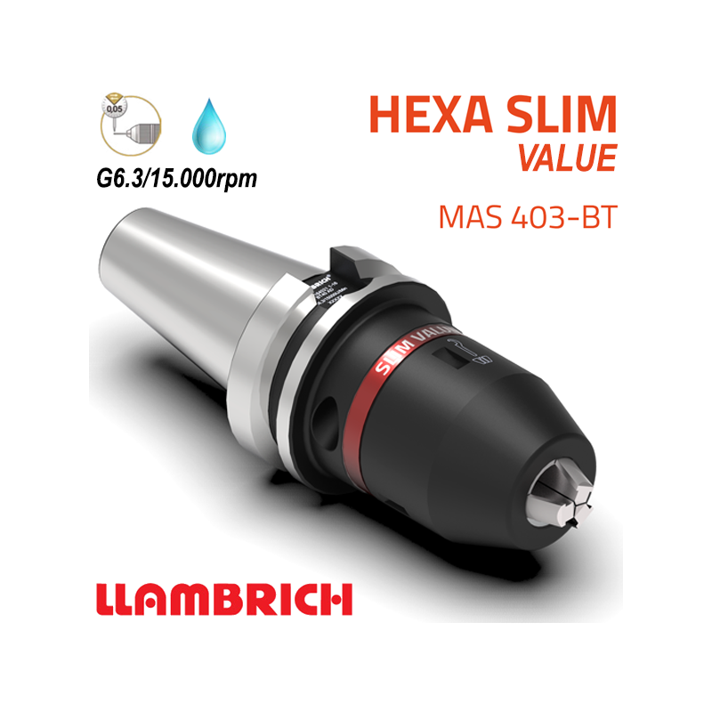 Portabrocas Llambrich HEXA SLIM BT MAS403 de Súper Precisión con cono integrado, cuerpo reducido y Llave Torx
