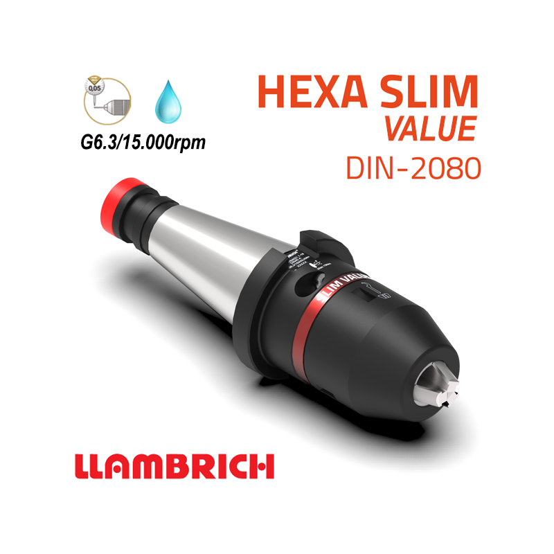 Portabrocas Llambrich HEXA SLIM ISO DIN2080 de Súper Precisión con cono integrado, cuerpo reducido y Llave Torx