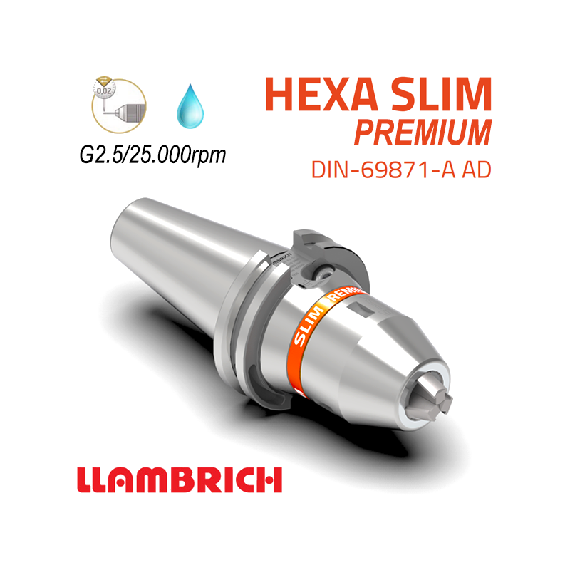 Portabrocas Llambrich HEXA SLIM Premium SK DIN69871 de Súper Precisión con cono integrado, cuerpo reducido y Llave Torx