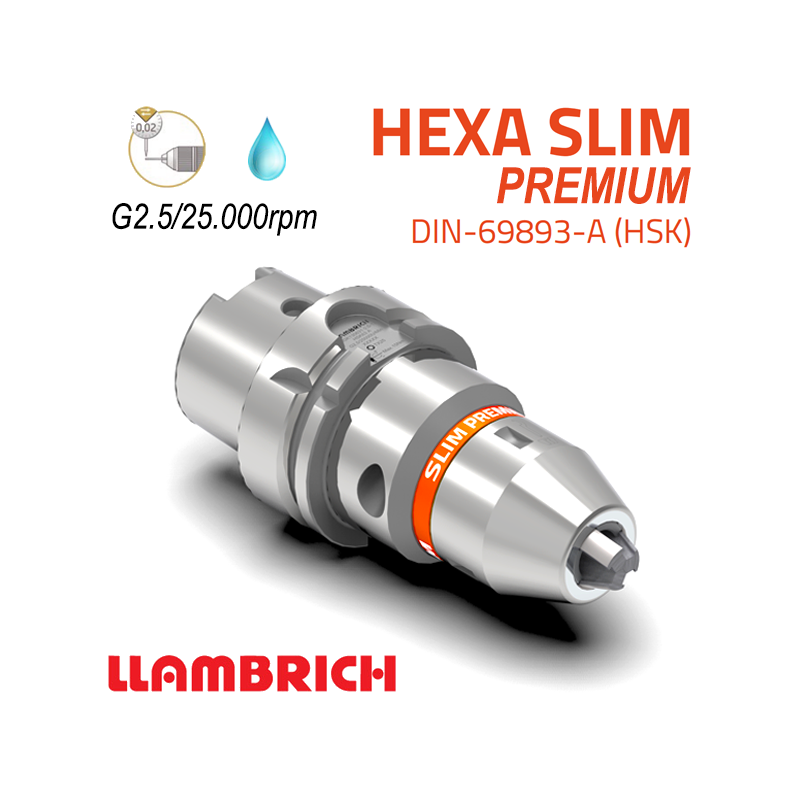 Portabrocas Llambrich HEXA SLIM Premium HSK DIN69893 de Súper Precisión con cono integrado, cuerpo reducido y Llave Torx Portabrocas Llambrich HEXA SLIM Premium HSK DIN69893 de Súper Precisión con cono integrado, cuerpo reducido y Llave Torx