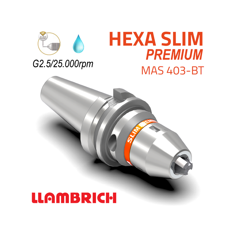 Portabrocas Llambrich HEXA SLIM Premium BT MAS403 de Súper Precisión con cono integrado, cuerpo reducido y Llave Torx