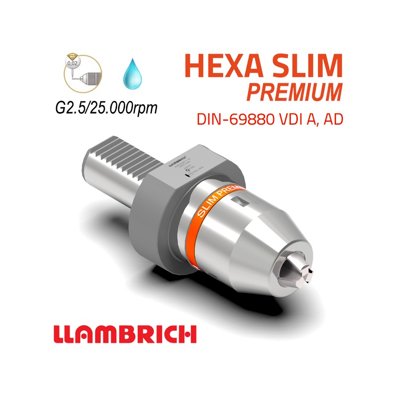 Portabrocas Llambrich HEXA SLIM Premium VDI DIN-69880 de Súper Precisión con cono integrado, cuerpo reducido y Llave Torx
