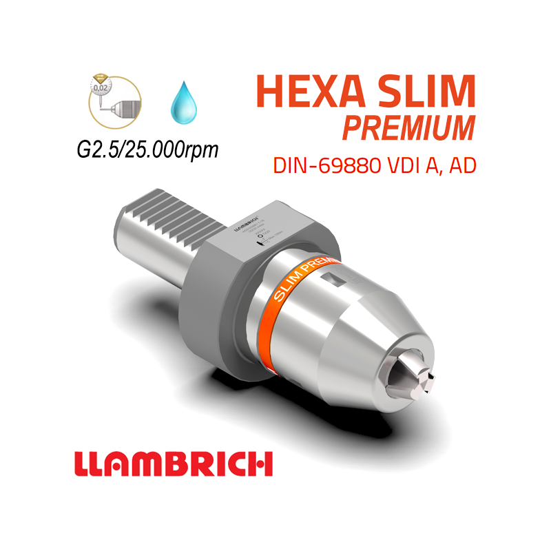 Portabrocas Llambrich HEXA SLIM Premium VDI DIN-69880 de Súper Precisión con cono integrado, cuerpo reducido y Llave Torx Portabrocas Llambrich HEXA SLIM Premium VDI DIN-69880 de Súper Precisión con cono integrado, cuerpo reducido y Llave Torx
