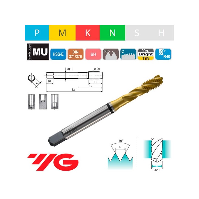 Metric Machine Tap COMBO HSS-E Helical Helical TiN 6H Metric Machine Tap COMBO HSS-E Helical Helical TiN 6H