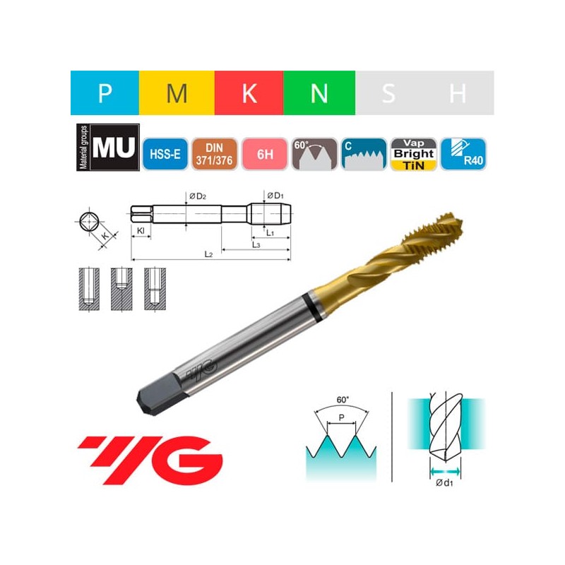 Metric Machine Tap COMBO HSS-E Helical Helical TiN 6H