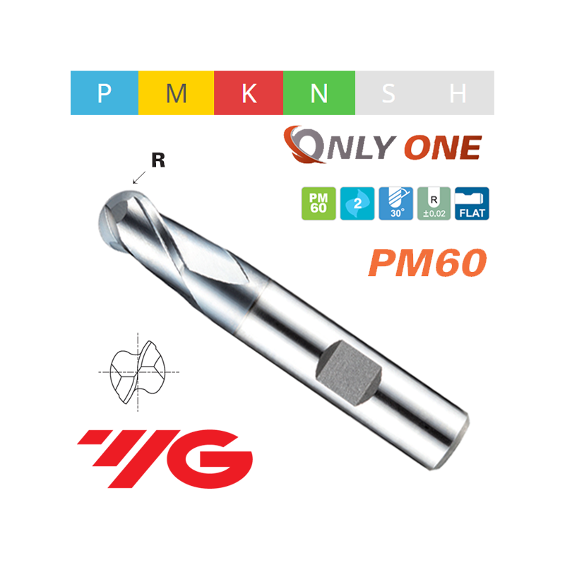 ONLY ONE Fresa PM60 Z2 ESFERICA SERIE CORTA AlCrN ONLY ONE Fresa PM60 Z2 ESFERICA SERIE CORTA AlCrN