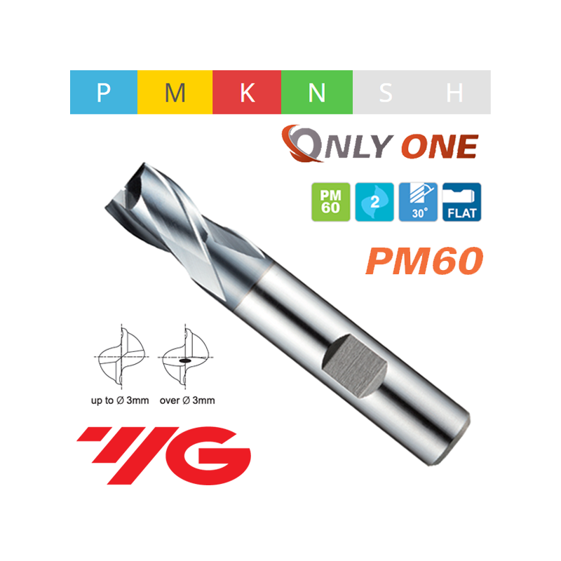 ONLY ONE Fresa PM60 Z2 SERIE CORTA AlCrN CORTE AL CENTRO ONLY ONE Fresa PM60 Z2 SERIE CORTA AlCrN CORTE AL CENTRO