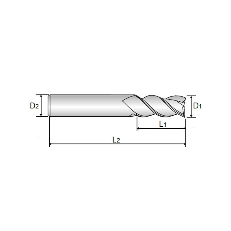 3 FLUTE 38° HELIX SHORT LENGTH