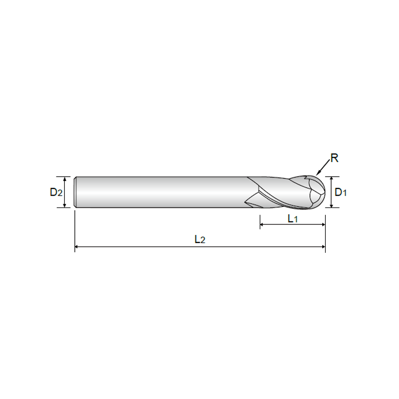 2 FLUTE SHORT LENGTH BALL NOSE