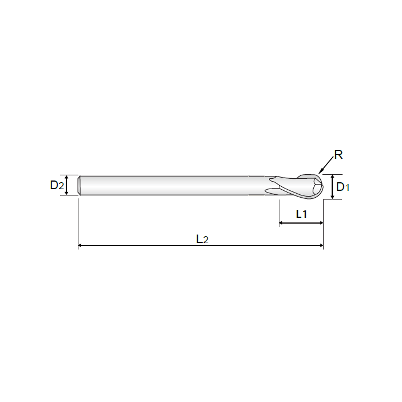 2 FLUTE LONG LENGTH BALL NOSE