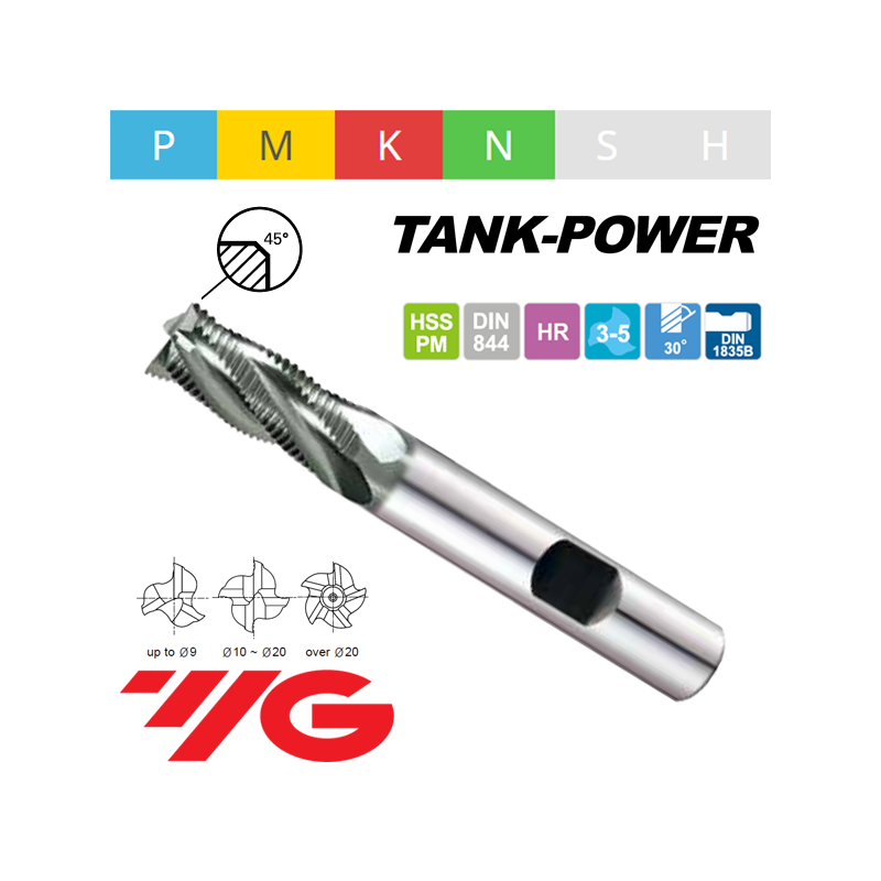 TANK-POWER Fresa HSS-PM Z3-4-5 PARA DESBASTE FINO SERIE CORTA