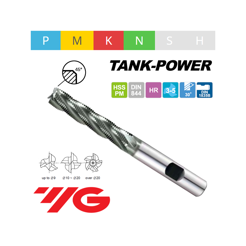 TANK-POWER Fresa HSS-PM Z3-4-5 PARA DESBASTE FINO SERIE LARGA