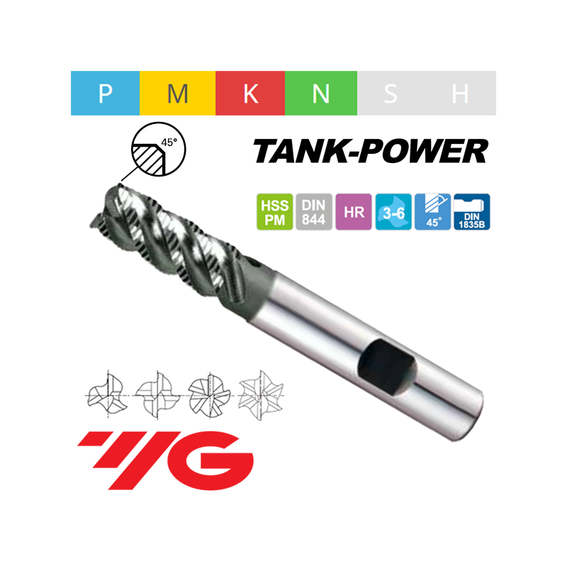 TANK-POWER Fresa HSS-PM Z3-4-5-6 SERIE CORTA HELICE 45º