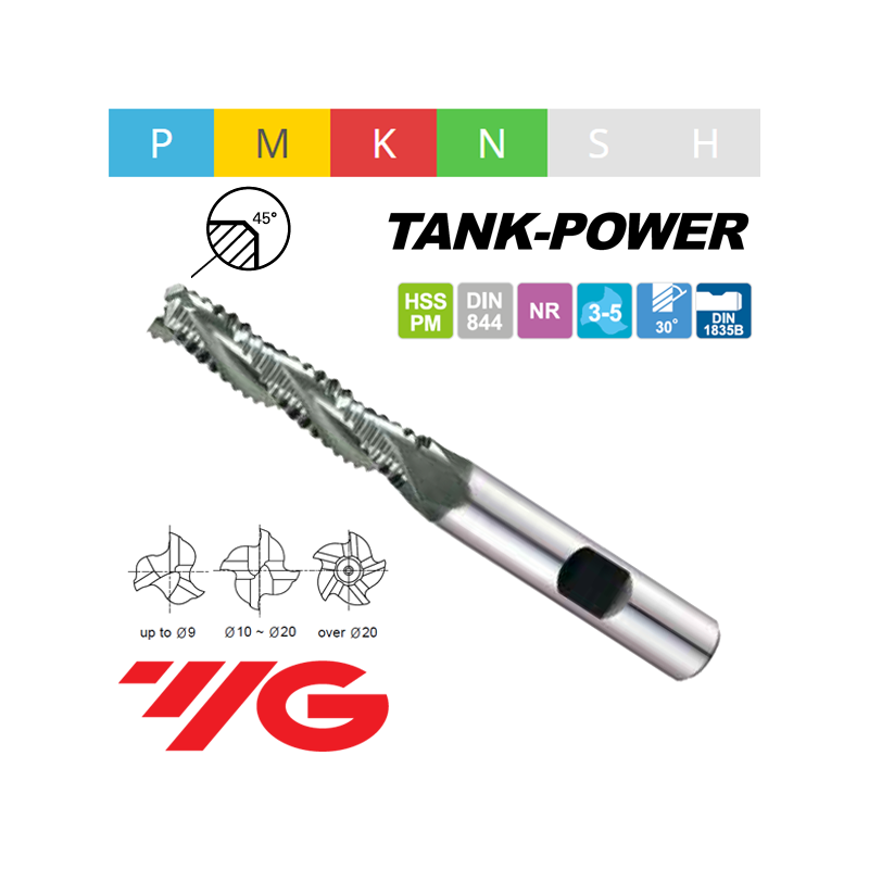 TANK-POWER Fresa HSS-PM Z3-4-5 SERIE LARGA GRAN DESBASTE