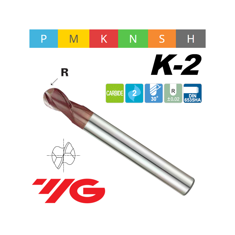 Fresa K2 MD Z2 ESFERICA SERIE LARGA CON CORTE REDUCIDO Fresa K2 MD Z2 ESFERICA SERIE LARGA CON CORTE REDUCIDO