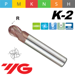 Fresa K2 MD Z4 ESFERICA SERIE CORTA