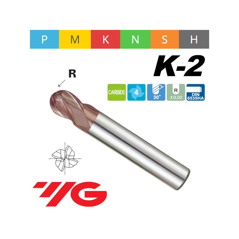 Fresa K2 MD Z4 ESFERICA SERIE CORTA Fresa K2 MD Z4 ESFERICA SERIE CORTA