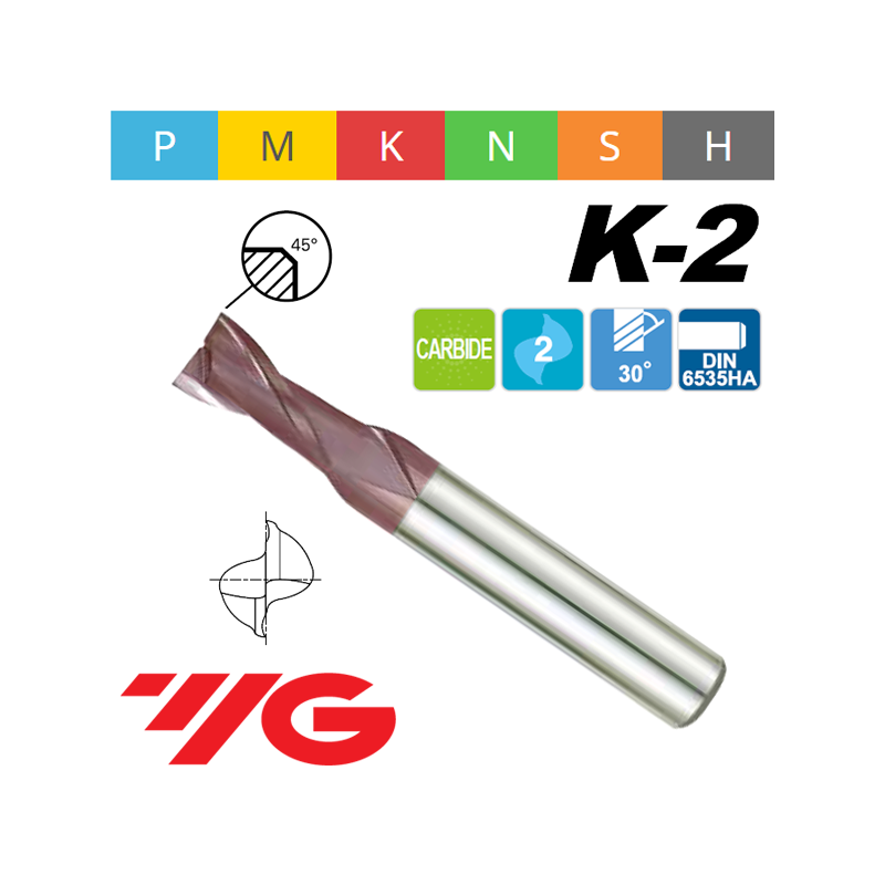 Fresa K2 MD Z2 SERIE CORTA CON CHAFLÁN Fresa K2 MD Z2 SERIE CORTA CON CHAFLÁN