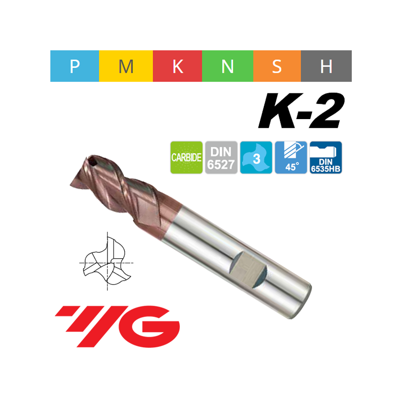 Fresa K2 MD Z3 45º SERIE LARGA CON AGUJERO WELDON