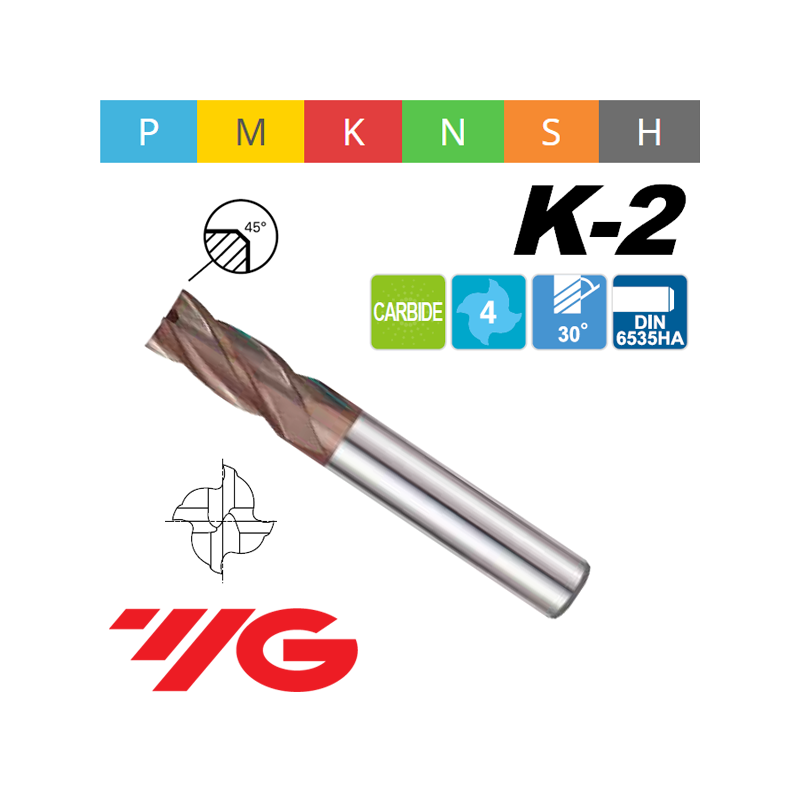 Fresa K2 MD Z4 SERIE CORTA CON CHAFLÁN Fresa K2 MD Z4 SERIE CORTA CON CHAFLÁN