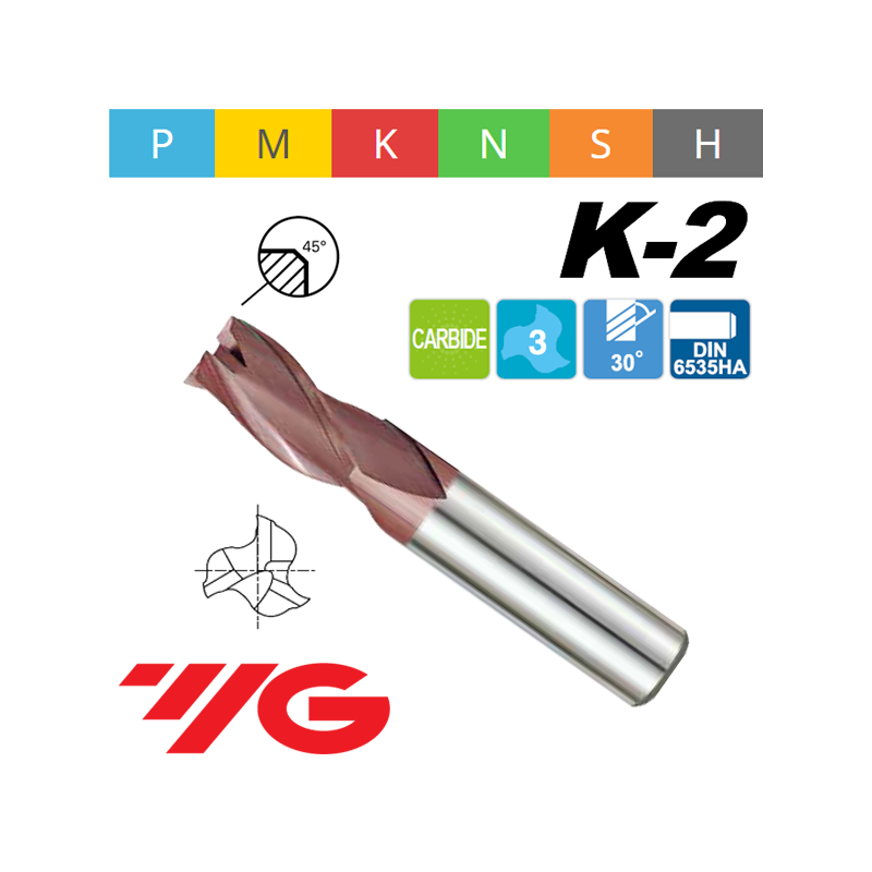 Fresa K2 MD Z3 SERIE CORTA CON CHAFLÁN Fresa K2 MD Z3 SERIE CORTA CON CHAFLÁN