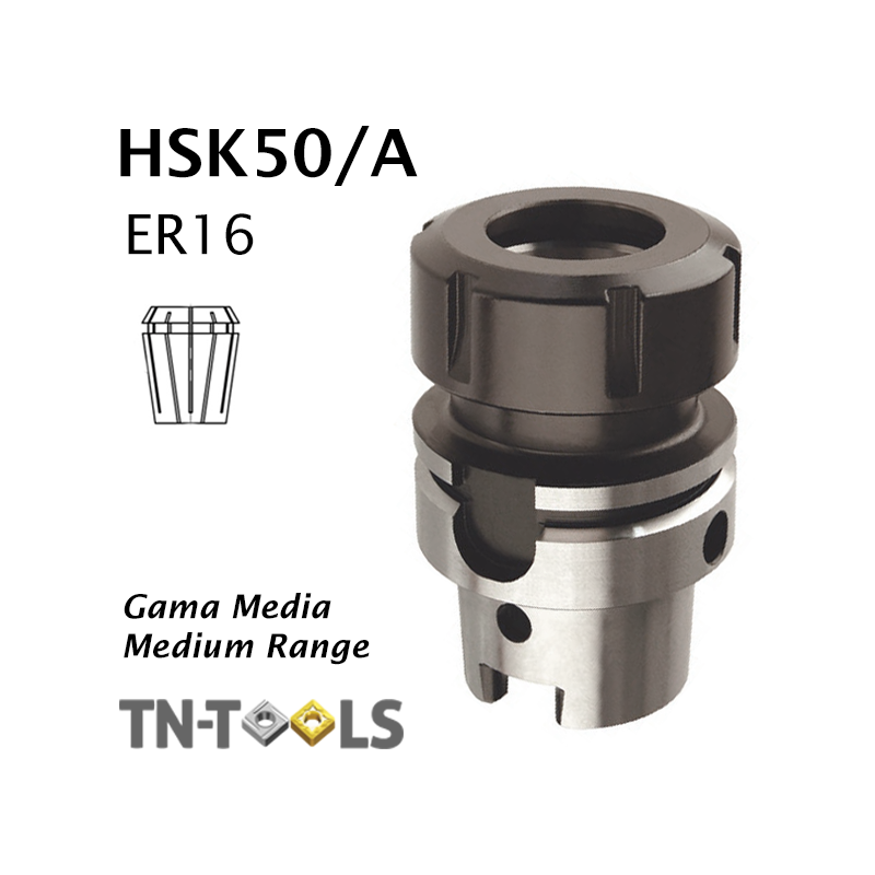 Cono Portafresas DIN69893 HSK50/A ER16 para pinza de sujección Gama Media Cono Portafresas DIN69893 HSK50/A ER16 para pinza de sujección Gama Media