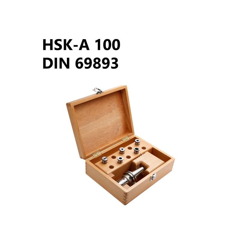 Juego de portabrocas en caja de madera HSK-A 100 DIN 69893