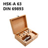 Jeu de mandrins de perceuse dans une boîte en bois HSK-A 63 DIN 69893