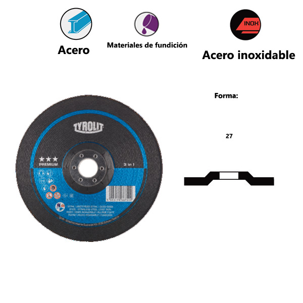 Discos de desbaste PREMIUM*** 3in1 para acero, acero inoxidable y hierro fundido Discos de desbaste PREMIUM*** 3in1 para acero, acero inoxidable y hierro fundido