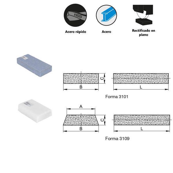 Surface grinding with segments Conventional ceramic for high alloy steels and high-speed steel