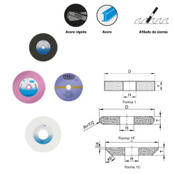 Herramientas de rectificado para máquinas automáticas de afilar sierras para sierras circulares y sierras alternativas y de cint