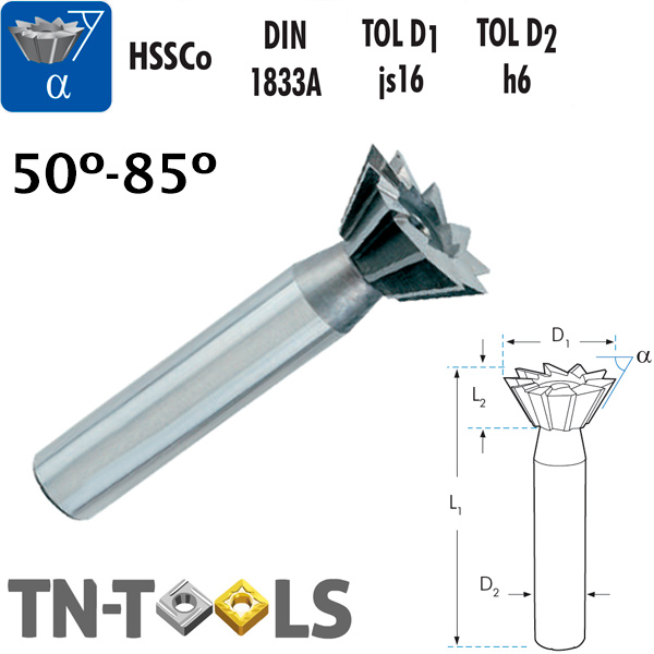 Angular Conical End Mills HSSCo with Cilindric Shank DIN 1833A