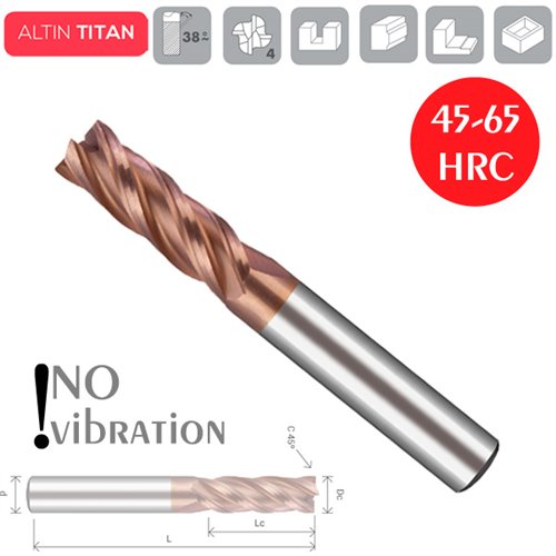 End Mill Solid Carbide 4 Flutes Long Serie Coating ACH 45-65 HRC Variable Helix 35º/38º  with Antivibration Reinforced Cutting