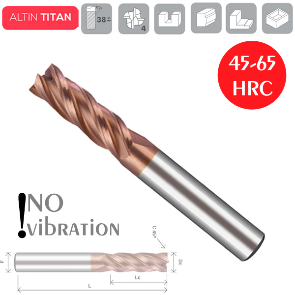 End Mill Solid Carbide 4 Flutes Long Serie Coating ACH 45-65 HRC Variable Helix 35º/38º  with Antivibration Reinforced Cutting