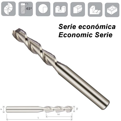 Z2 Helice 45º Square End Mill Aluminium Uncoated Long Series