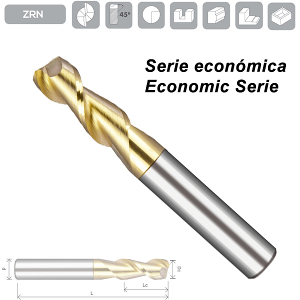 Z2 Helice 45º Square End Mill Aluminium ZRN Coated Normal Series Z2 Helice 45º Square End Mill Aluminium ZRN Coated Normal Series