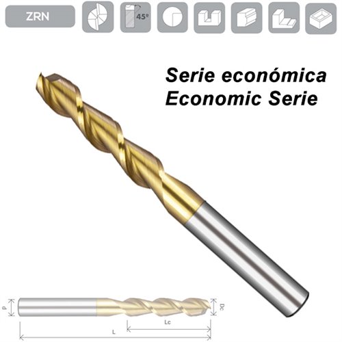 Z2 Helice 45º Square End Mill Aluminium ZRN Coated Long Series