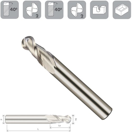 Z2 Ball Nose Aluminium End Mill Uncoated Normal Series