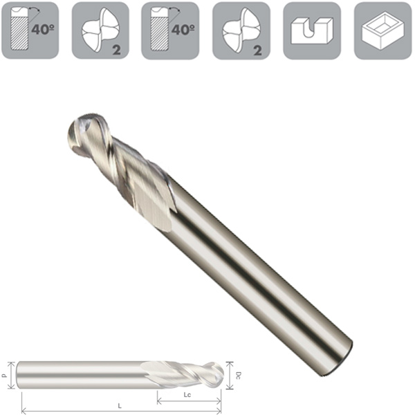 Z2 Ball Nose Aluminium End Mill Uncoated Normal Series Z2 Ball Nose Aluminium End Mill Uncoated Normal Series